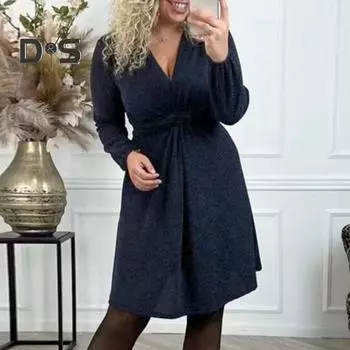 Женское весеннее платье с v-образным вырезом и длинными рукавами, сплошное цветное облегающее платье до колена с высокой талией, мягкое элегантное повседневное платье миди XL красный