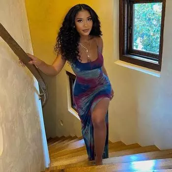 Женское весеннее платье с запахом на груди, без рукавов, с принтом, халтер, нестандартное платье S синий