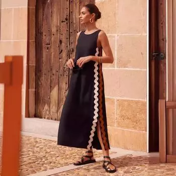 Женское весеннее платье-жилет без рукавов, однотонное, с круглым вырезом, летнее, повседневное, длиной до щиколотки, со свободной талией, кружевное, с лоскутным узором, длинные платья S-XL S светло-коричневого