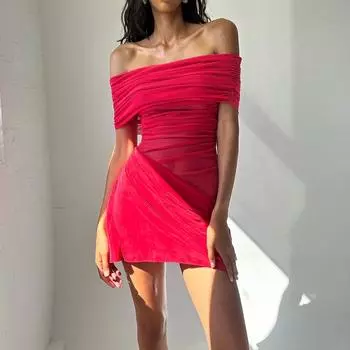 Женское весеннее сексуальное сетчатое прозрачное платье с однострочным воротником, облегающее, короткое, с пакетом на бедрах S чёрный