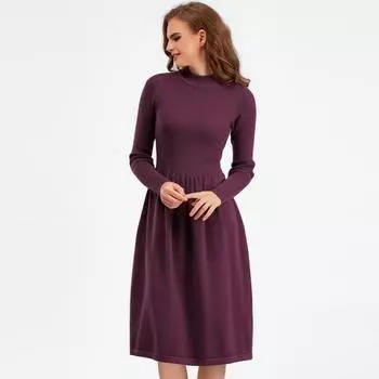 Женское весеннее шикарное однотонное вязаное платье-свитер с длинным рукавом и половиной высокого воротника, женский темперамент, черный, синий, хаки, абрикос, фуксия one size хаки