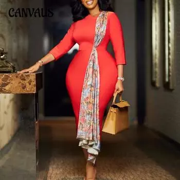 Женское весеннее темпераментное элегантное платье-карандаш с юбкой-пачком и запахом на бедрах S арбуз красный