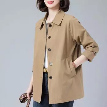 Женское весеннее тонкое пальто со стоячим воротником, повседневная куртка средней длины, офисная куртка 5XL зелёный