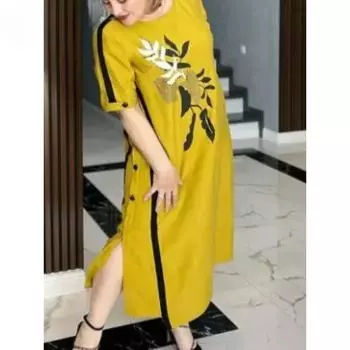 Женское весеннее трендовое элегантное платье с круглым вырезом и короткими рукавами, позиционирующее личность S лимонно-желтый