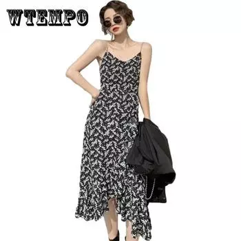 Женское винтажное элегантное платье с цветочным принтом и регулируемым шнурком, тонкое изящное праздничное платье с принтом XXL