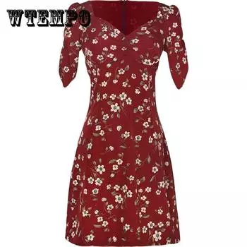 Женское винтажное элегантное праздничное платье с красным квадратным вырезом и цветочным принтом, тонкое простое изящное дорожное платье XXL