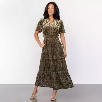Женское винтажное длинное платье из золотистого бархата Burnt Flower, новое чистое цветное темпераментное платье для поездок на работу S армия зеленый