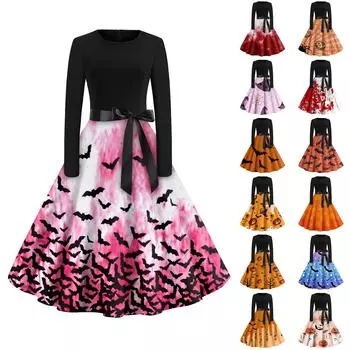 Женское винтажное классическое платье с длинным рукавом и принтом, V-образным вырезом, свободное платье L коричневый