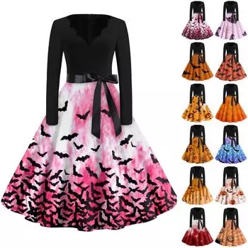 Женское винтажное классическое платье с длинным рукавом и принтом, V-образным вырезом, свободное платье M имбирный