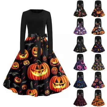 Женское винтажное классическое платье с длинным рукавом и принтом, V-образным вырезом, свободное платье XL фиолетовый