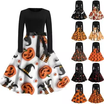 Женское винтажное классическое платье с длинным рукавом и принтом, V-образным вырезом, свободное платье L имбирный