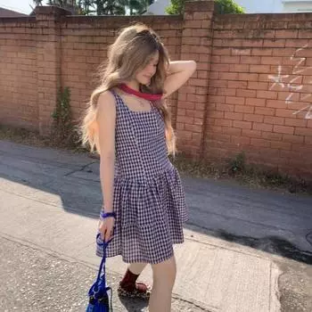 Женское винтажное клетчатое платье-жилет, летнее винтажное короткое платье без рукавов с высокой талией L
