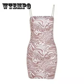 Женское винтажное клубное платье с открытой спиной на подтяжках, летнее тонкое элегантное короткое платье с принтом для вечеринок L