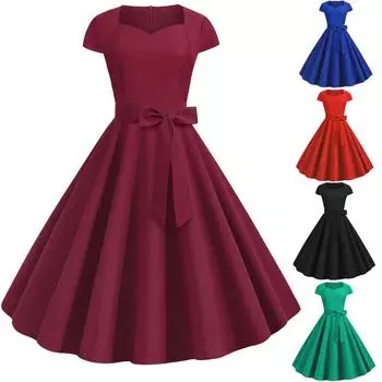 Женское винтажное коктейльное платье в стиле ретро в стиле рокабилли с короткими рукавами в стиле Хепберн L чёрный