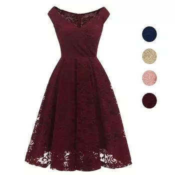 Женское винтажное кружевное платье подружки невесты с цветочным принтом Бардо с открытыми плечами миди в стиле свинг Вечерняя вечеринка Коктейльно-свадебные наряды Формальные платья для особых случаев 2022 L румянец