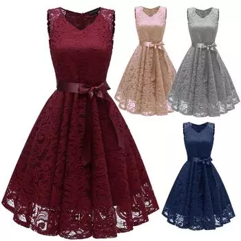 Женское винтажное кружевное платье трапециевидной формы без рукавов с цветочным принтом и галстуком-лентой, сарафан миди для вечеринок, коктейлей, вечерних нарядов, повседневная одежда S розовый
