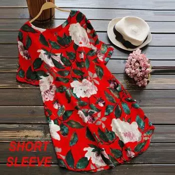 Женское винтажное летнее платье с круглым вырезом и цветочным принтом с коротким рукавом S