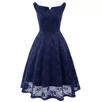 Женское винтажное однотонное шифоновое платье без рукавов с V-образным вырезом и рукавами тёмно-синий