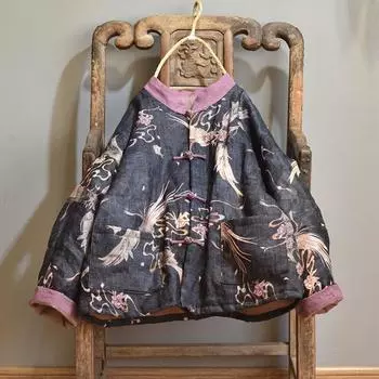 Женское винтажное осенне-зимнее пальто, теплое женское пальто с принтом на пуговицах, высокое качество One Size чёрный