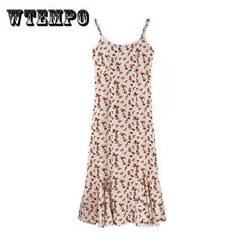 Женское винтажное отпускное платье с цветочным принтом на подтяжках, элегантное тонкое длинное праздничное платье с открытой спиной и рыбьим хвостом XXL