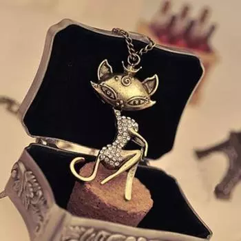 Женское винтажное ожерелье с цепочкой инкрустированное стразами сексуальное с рисунком девушки-кошки ARI золотистый