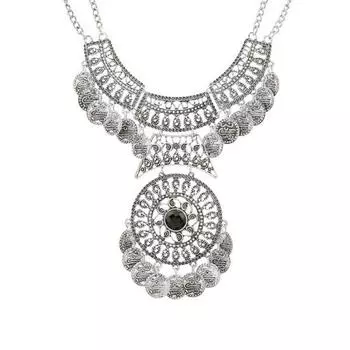 Женское винтажное ожерелье в стиле бохо с двойной цепочкой и цветком, массивное ожерелье, ювелирные изделия