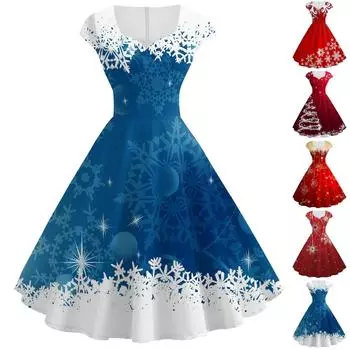 Женское винтажное платье без рукавов для рождественской вечеринки 1950-х годов для домохозяйки и выпускного вечера L синий
