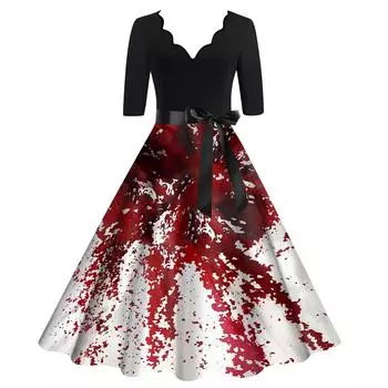 Женское винтажное платье для выпускного вечера с длинным рукавом и принтом на Хэллоуин для всей семьи L чёрный