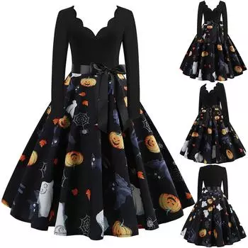 Женское винтажное платье для выпускного вечера с длинным рукавом на Хэллоуин 1950-х годов, домохозяйка L чёрный