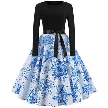 Женское винтажное платье для выпускного вечера с длинным рукавом в стиле Рождества 1950-х годов для домохозяйки L синий