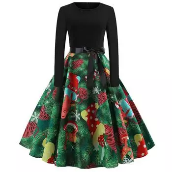 Женское винтажное платье для выпускного вечера с длинным рукавом в стиле Рождества 1950-х годов для домохозяйки L зелёный