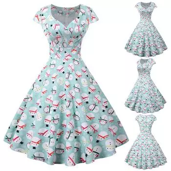Женское винтажное платье для выпускного вечера с коротким рукавом в стиле Рождества 1950-х годов для домохозяйки L синий