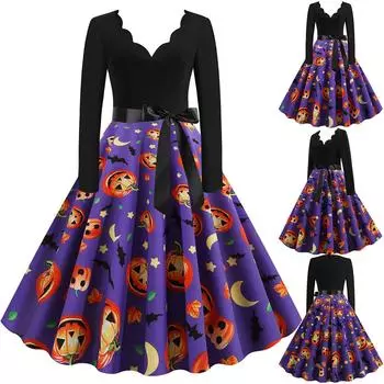 Женское винтажное платье для выпускного вечера с длинным рукавом на Хэллоуин 1950-х годов, домохозяйка XXL фиолетовый