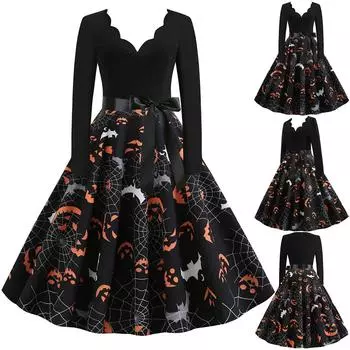 Женское винтажное платье для выпускного вечера с длинным рукавом на Хэллоуин 1950-х годов, домохозяйка XXXL чёрный
