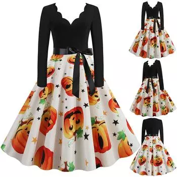 Женское винтажное платье для выпускного вечера с длинным рукавом на Хэллоуин 1950-х годов, домохозяйка L белый