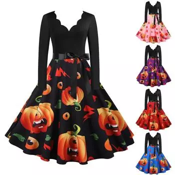 Женское винтажное платье для выпускного вечера с длинным рукавом на Хэллоуин 1950-х годов, домохозяйка L чёрный