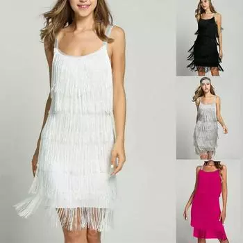 Женское винтажное платье-повязка на голову 1920-х годов с бахромой для коктейля и вечеринки в стиле «Великий Гэтсби» S белый