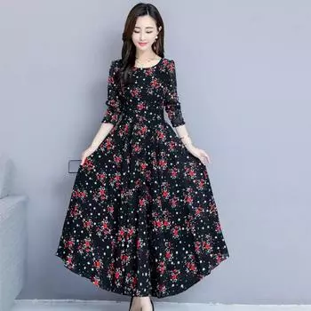 Женское винтажное платье принцессы с v-образным вырезом и длинным рукавом, большие качели, элегантное платье с принтом XXL
