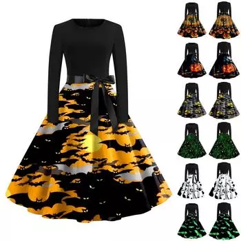 Женское винтажное платье с длинным рукавом для Хэллоуина и принтом 1950-х годов, вечернее платье для выпускного вечера для домохозяйки XL белый