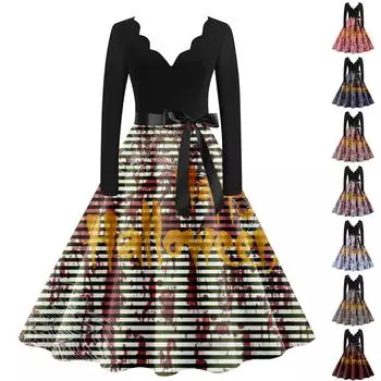 Женское винтажное платье с длинным рукавом и принтом на День святого Валентина для домохозяйки, вечернее платье для выпускного вечера M