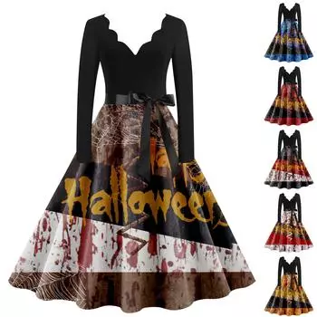 Женское винтажное платье с длинным рукавом и принтом на День святого Валентина для домохозяйки, вечернее платье для выпускного вечера XXXL кофейный