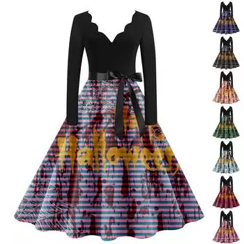 Женское винтажное платье с длинным рукавом и принтом на День святого Валентина для домохозяйки, вечернее платье для выпускного вечера L чёрный