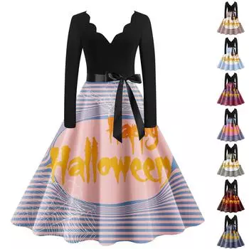 Женское винтажное платье с длинным рукавом и принтом на День святого Валентина для домохозяйки, вечернее платье для выпускного вечера M