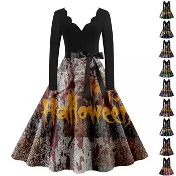 Женское винтажное платье с длинным рукавом и принтом на День святого Валентина для домохозяйки, вечернее платье для выпускного вечера XXL