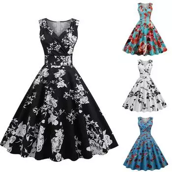 Женское винтажное платье с принтом, коктейльное платье для вечеринки M чёрный