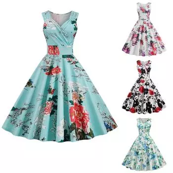 Женское винтажное платье с принтом, коктейльное платье для вечеринки L чёрный