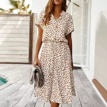 Женское винтажное платье с v-образным вырезом на весну и лето, длинное платье с короткими рукавами, вечерние платья трапециевидной формы в горошек, вечерние платья L зелёный