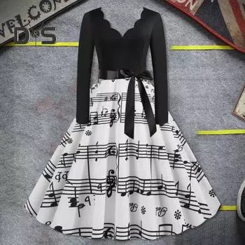 Женское винтажное платье с V-образным вырезом, цветочным краем, трапециевидным декором и бантом, большие качели, клетчатый принт, платье миди, контрастный цвет, с длинным рукавом, готическая рождественская вечеринка M зелёный