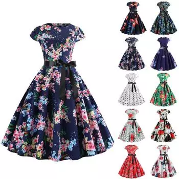 Женское винтажное платье со шнуровкой и короткими рукавами с принтом XXL