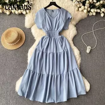 Женское винтажное платье в стиле Хепберн с плиссированной талией, легкое роскошное платье-халат с длинными рукавами One Size белый